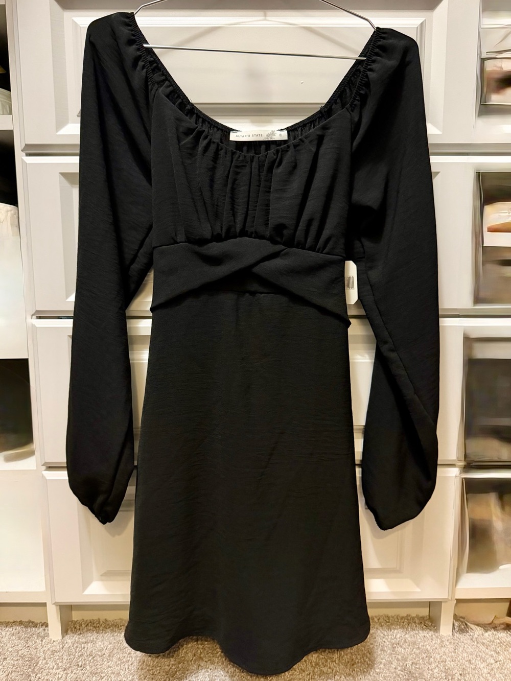 Altar'd State Black Long Sleeve Twist Front Mini Dress | NWT | Size S